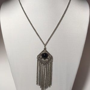Silver tone necklace with dangle pendant